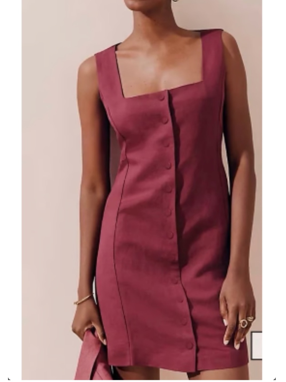 NWOT Ann Taylor Burgundy Square-Neck Mini Dress with Covered Buttons